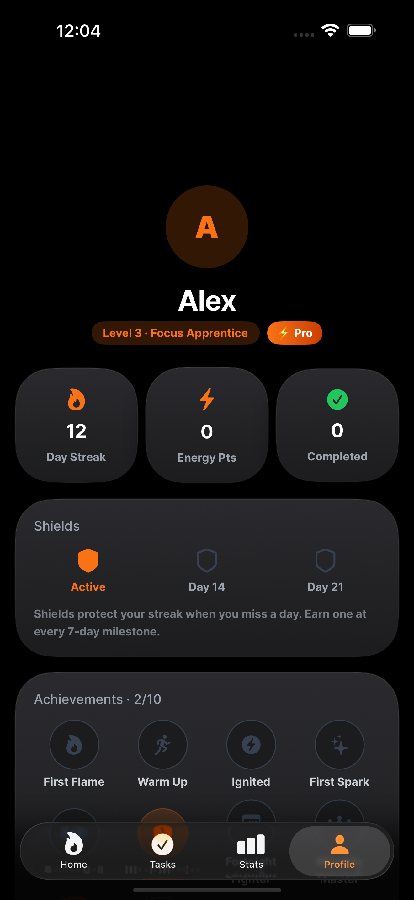 Achievements screen